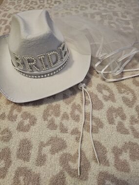 BRIDE Rhinestone Cowboy Hat with Veil